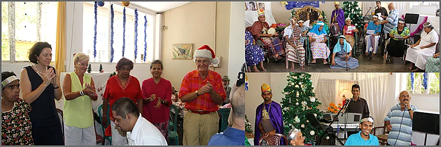 Residents and visitors at a Christmas celebration