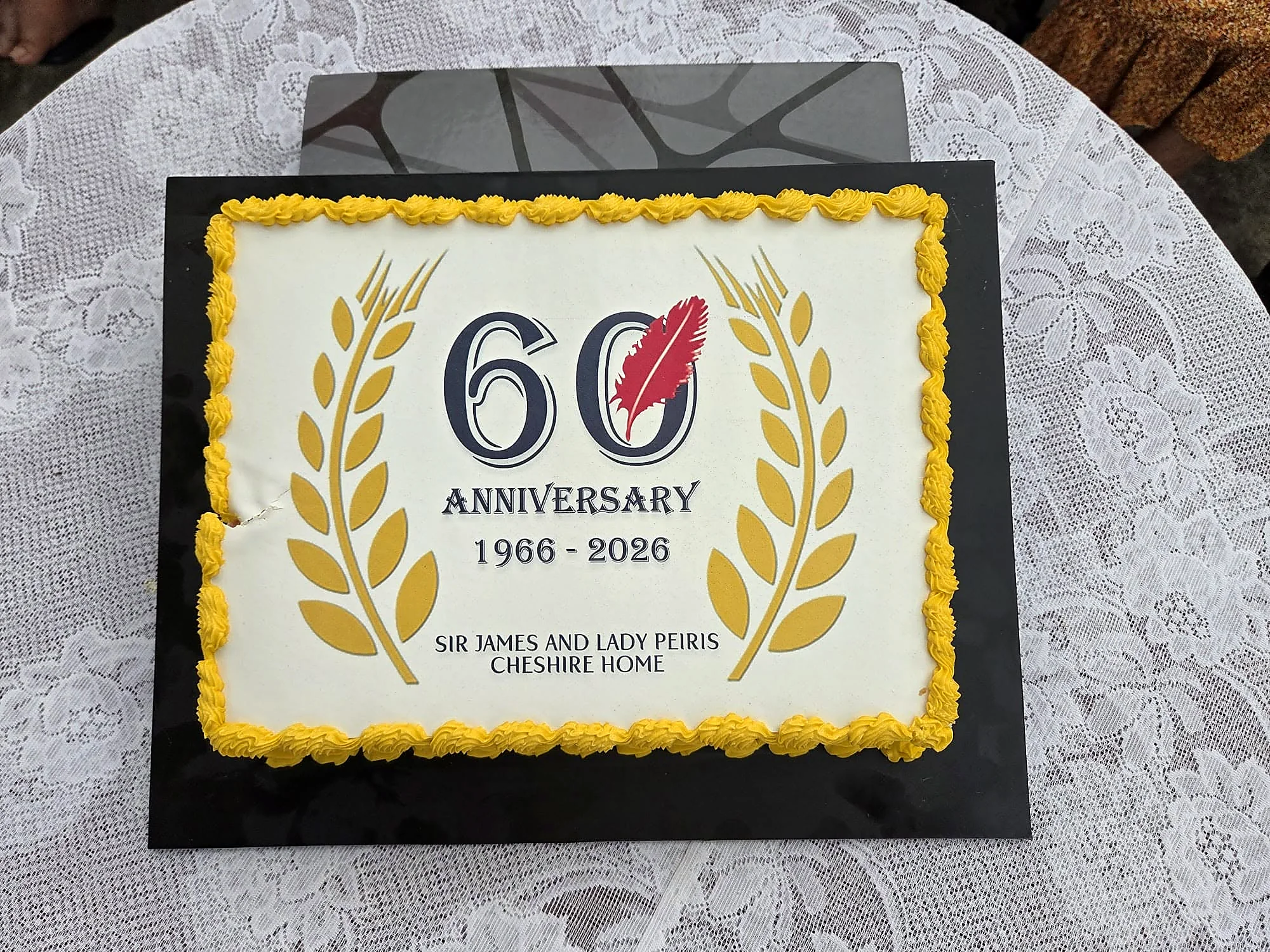 Cake marking the 60th anniversary of the Sir James and Lady Peiris Cheshire Home